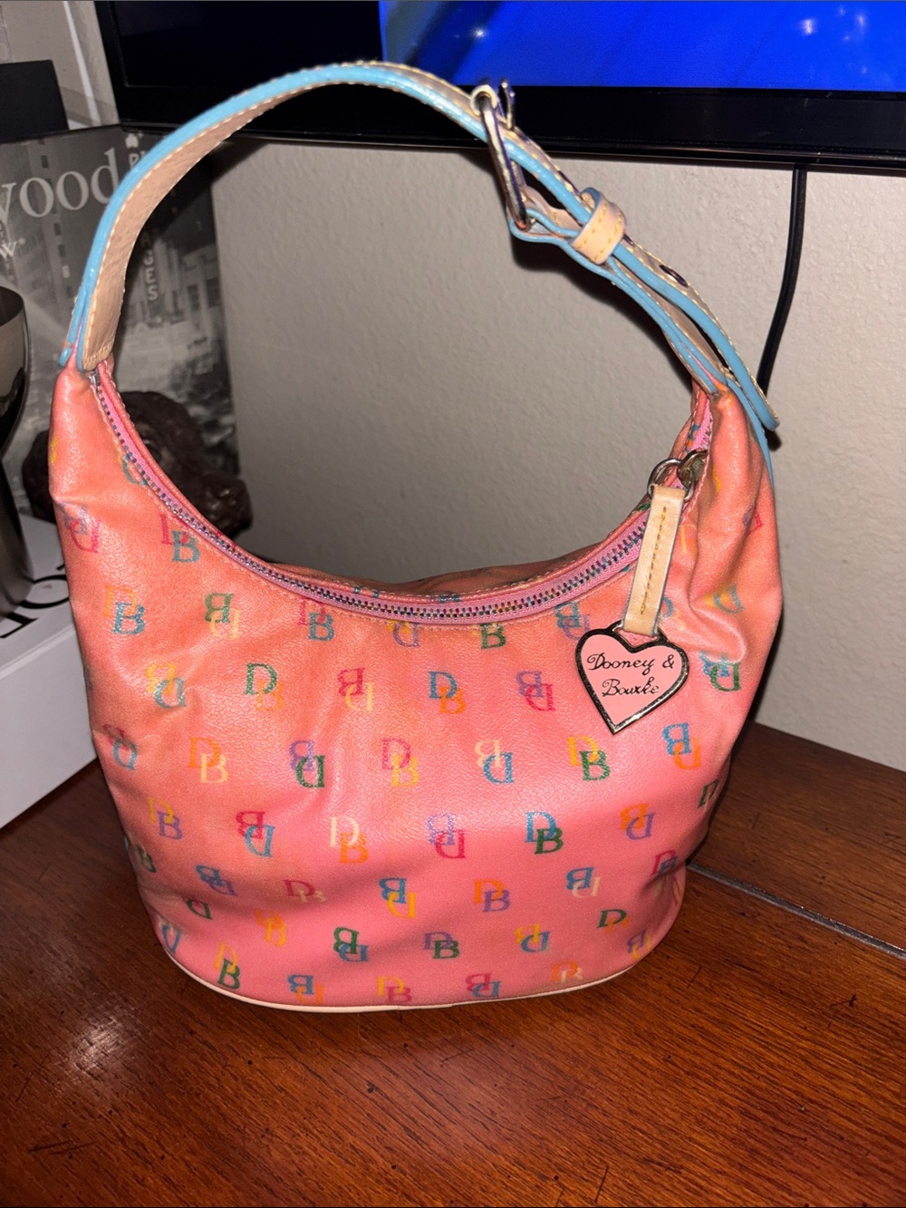 Dooney & Bourke Coral Pink Rainbow Zipper Shoulder Mini Hobo